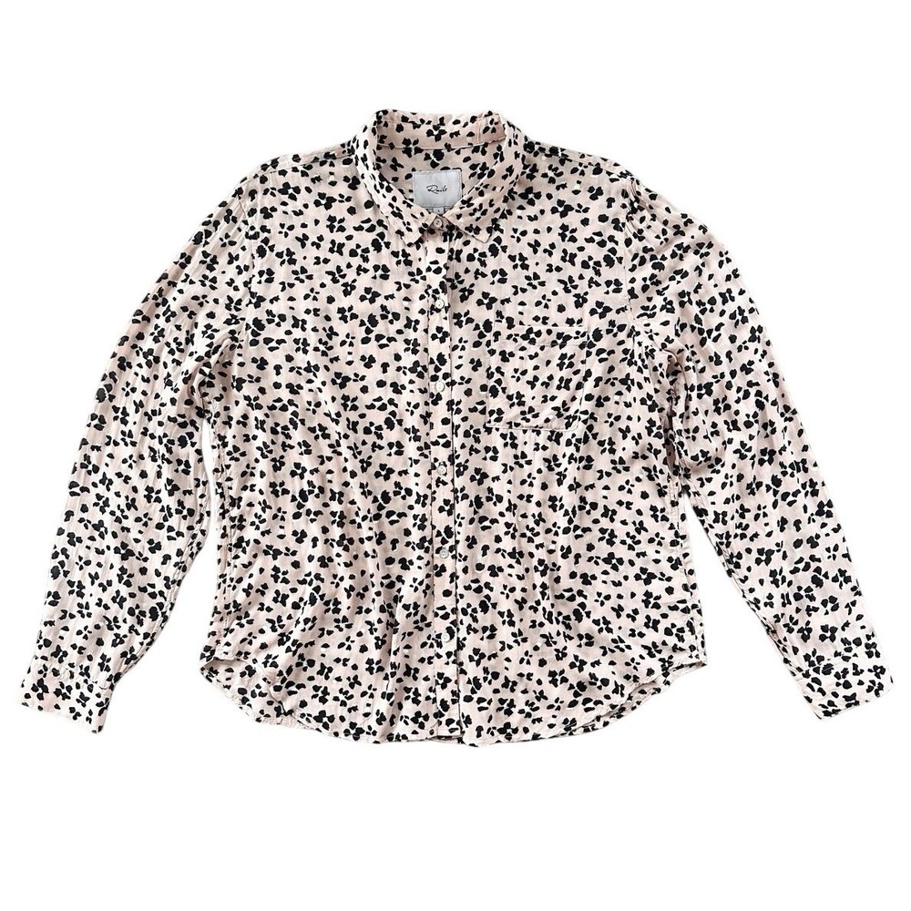 RAILS Anna Rose Floral Cheetah Blouse L Large Pink Black Rayon Button Up Shirt - Picture 7 of 16